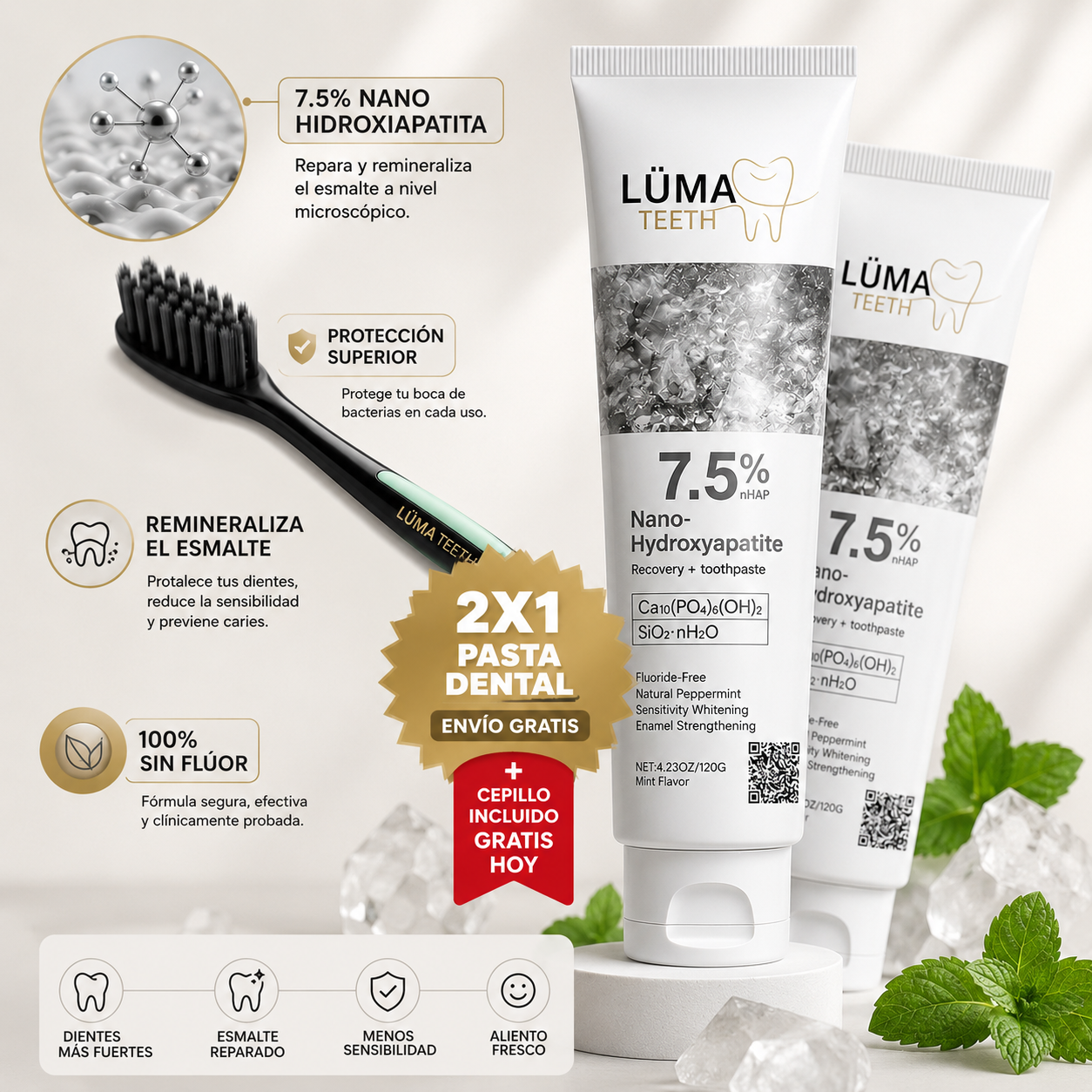 LÜMA Teeth™ Pasta Dental de Nano-Hidroxiapatita